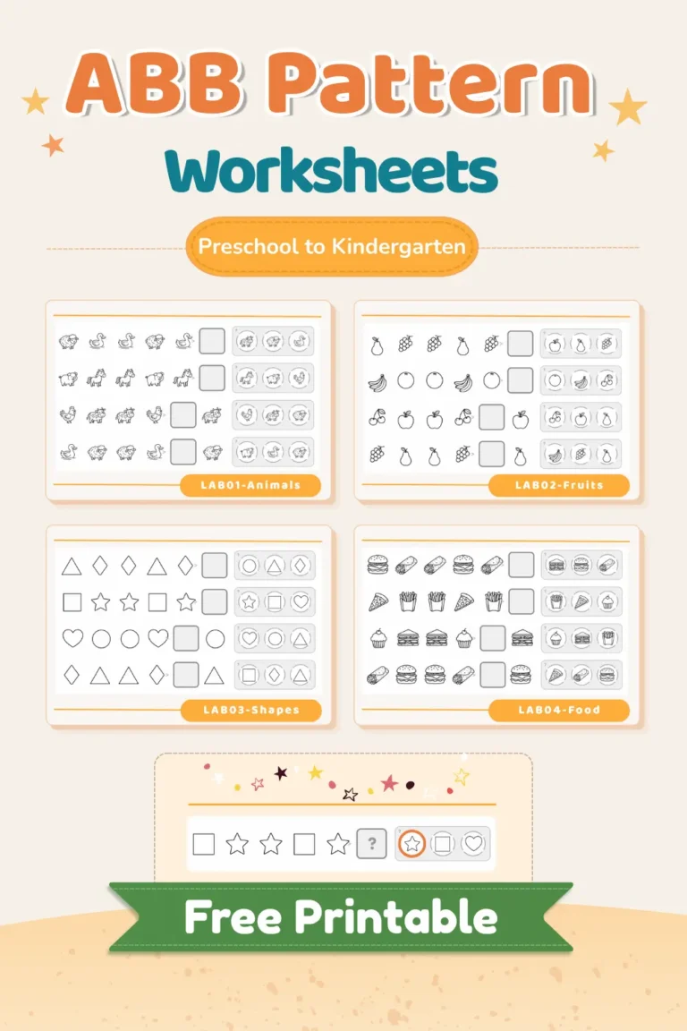 Patrón ABB para Preescolar – Actividad Imprimible Gratis 5 hojas de trabajo de patrones abb