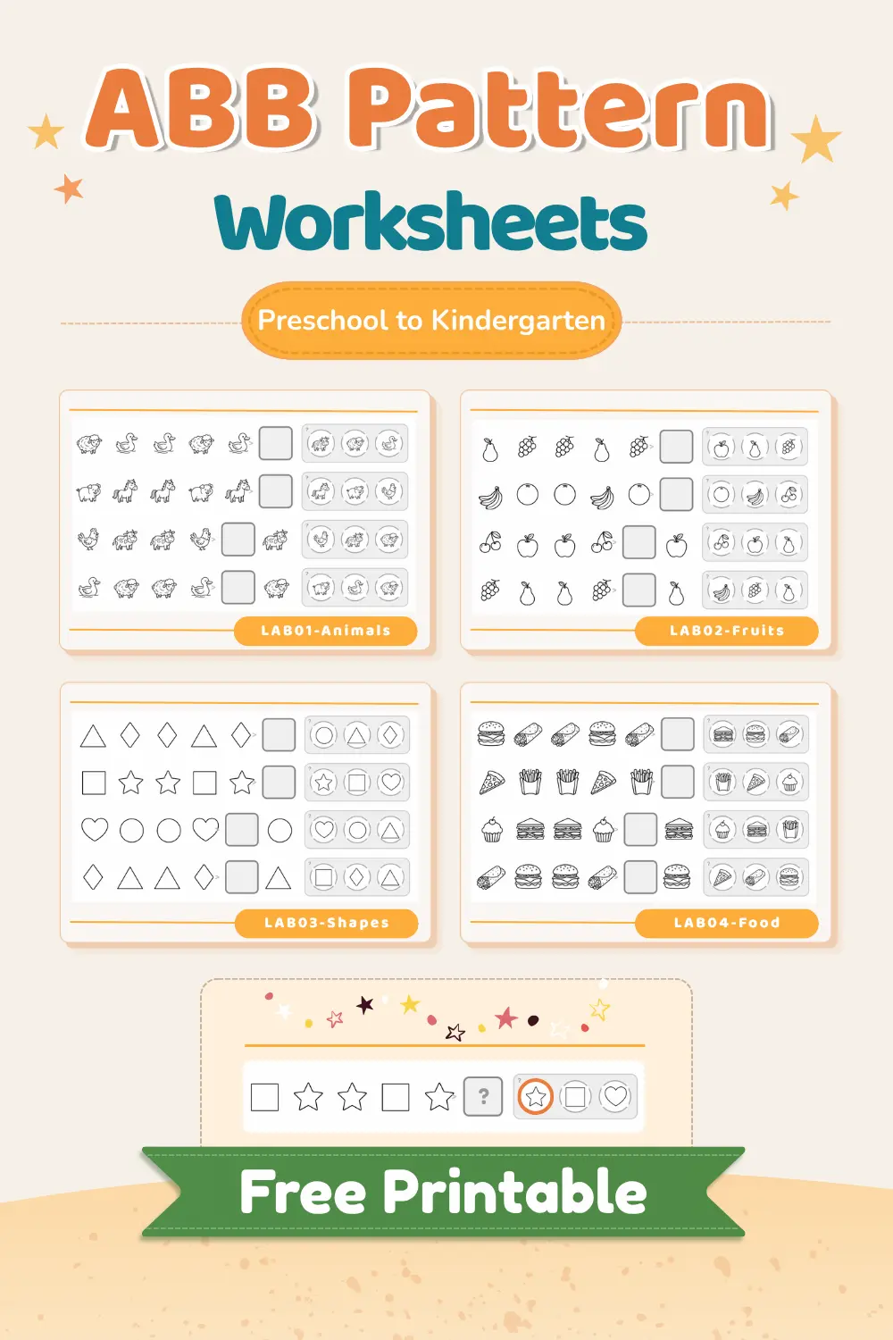 Patrón ABB para Preescolar – Actividad Imprimible Gratis