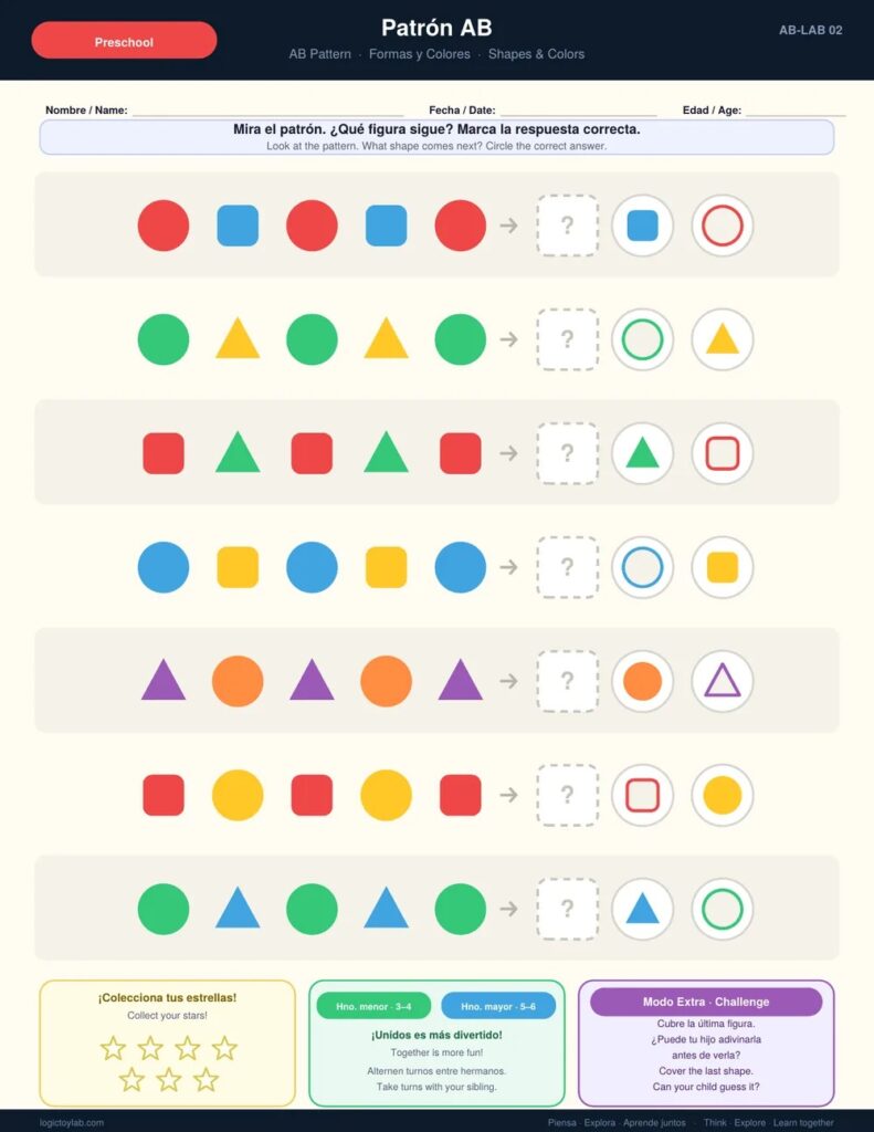 Patrón AB para Preescolar – Actividad Imprimible Gratis 2 svg%3E