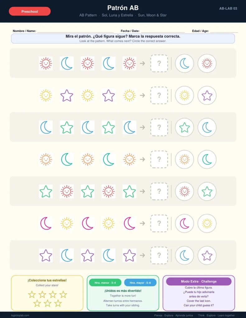 Patrón AB para Preescolar – Actividad Imprimible Gratis 3 svg%3E