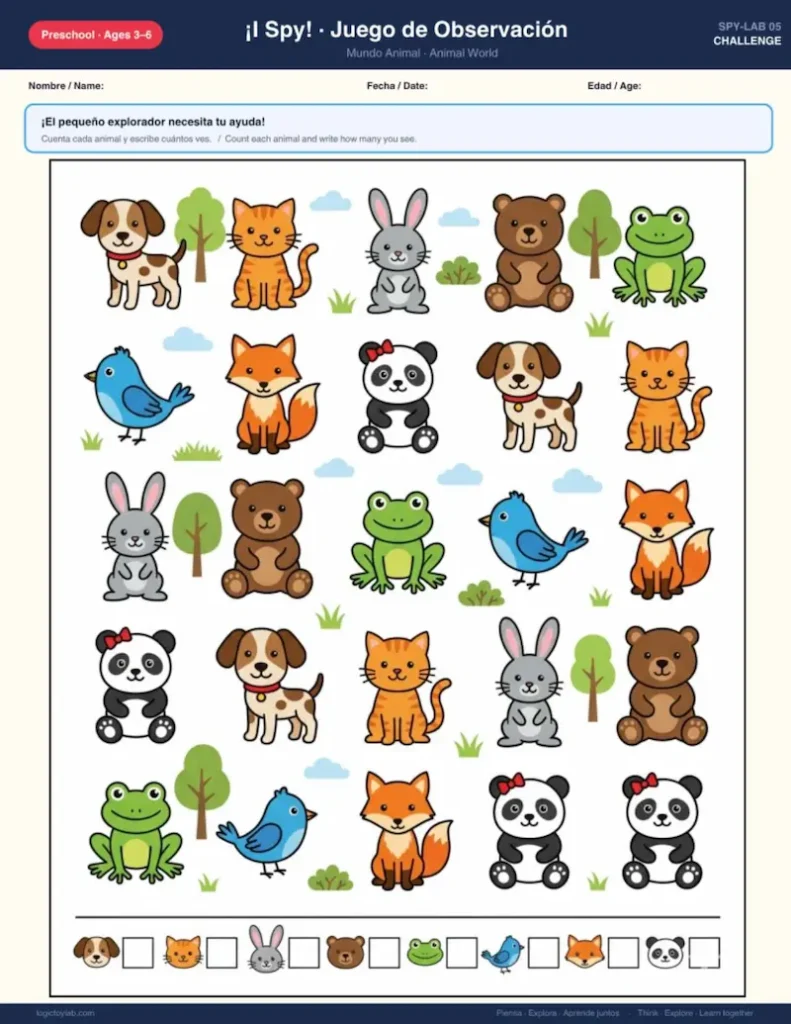 i spy mundo animal preescolar imprimible challenge