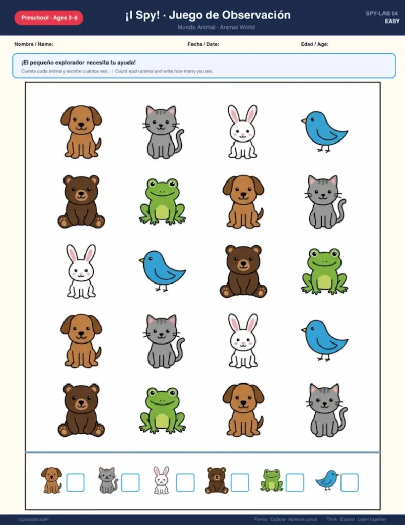 i spy mundo animal preescolar imprimible easy