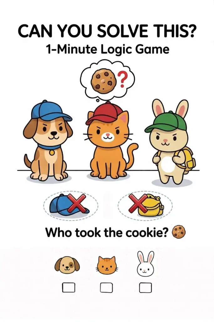 Juego de lógica detective para preescolar — ¿Quién tomó la galleta? Actividad imprimible con pistas visuales para niños de 3 a 6 años