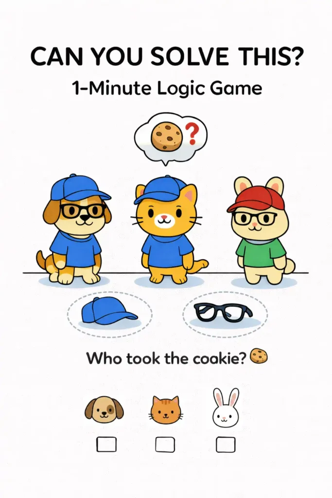 Who Has Both Clues? Preschool Logic Detective Game (Printable) · ¿Quién Tiene las Dos Pistas? Imprimible Gratis 5 Juego de lógica infantil con pistas visuales para descubrir quién tomó la galleta