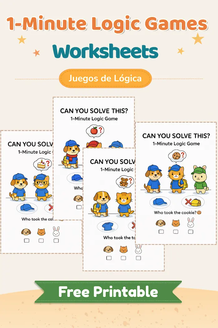 Juegos de Lógica con Pistas Mixtas para Preescolar — 4 Misterios para Resolver (Gratis, 3–6 años)