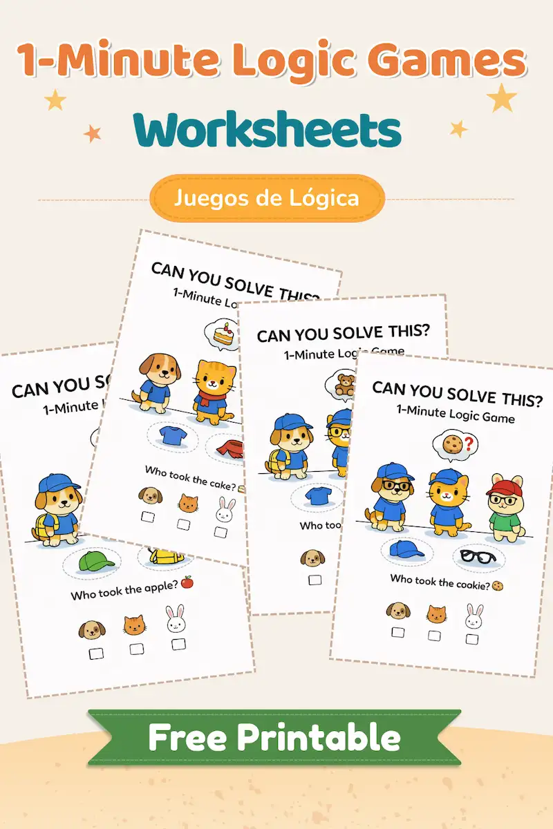 ¿Quién tiene las dos pistas? Juego de Lógica Detective para Preescolar — Imprimible Gratis