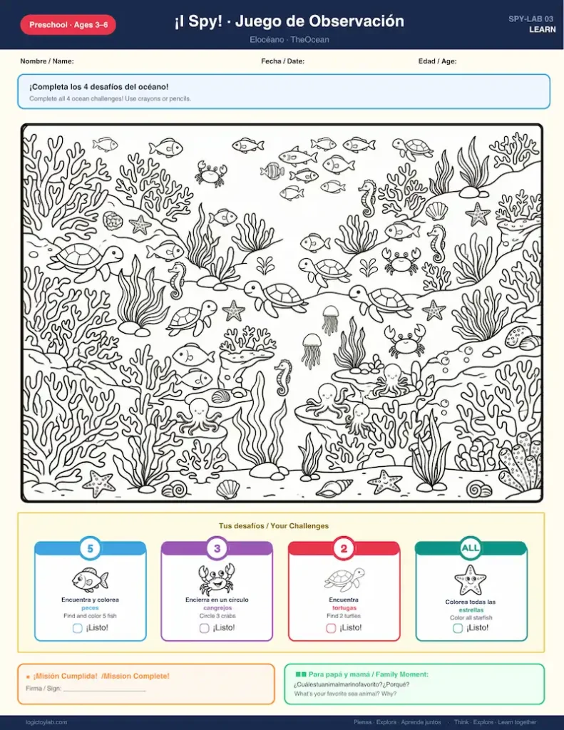 Veo Veo: El Océano – Juego de Observación Imprimible Gratis 3 i spy oceano dificil para niños actividad de observacion y conteo imprimible