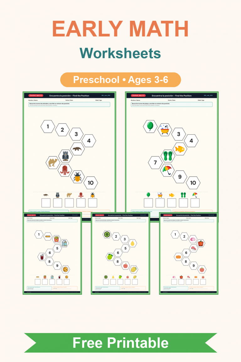 Ficha imprimible de posición de números con panal para preescolar 14 early_math undefined printable worksheet pack cover image for preschool kids