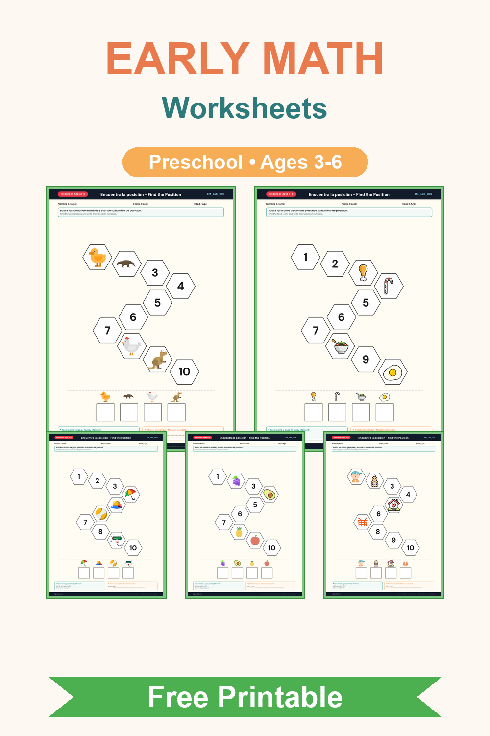 early_math honeycomb_v2 printable worksheet pack cover image for preschool kids